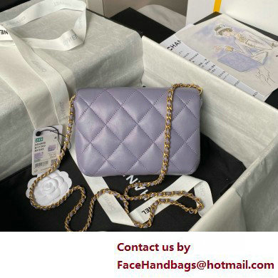 CHANEL Shiny Lambskin, Imitation Pearls  &  Gold-Tone Metal Mini Flap Bag AS4986 PURPLE 2025